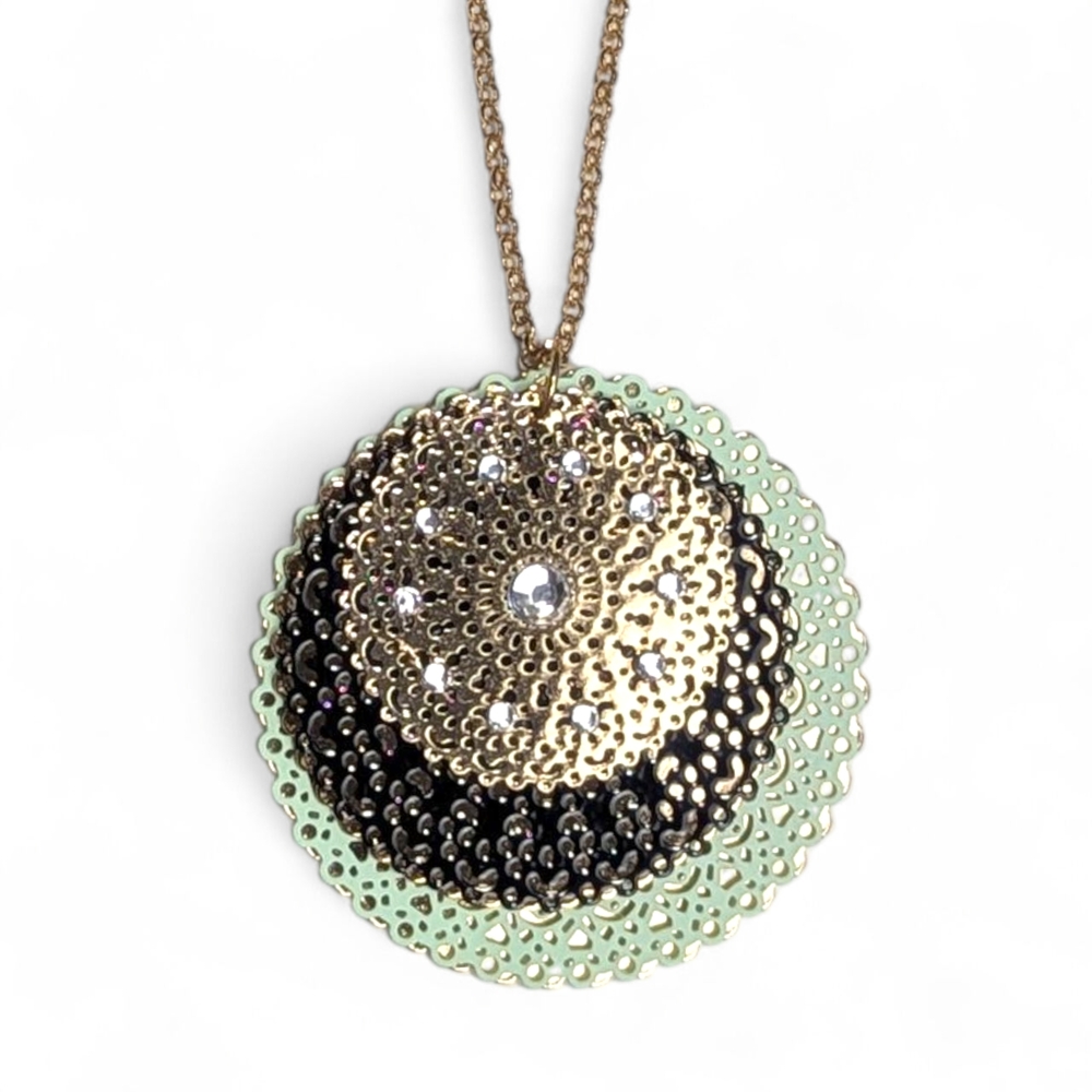 Torrid Necklace Pendant Boho Filigree Discs 32" Chain with Extender Gold Tone